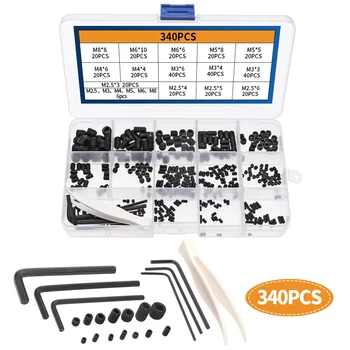 340pcs 304 Carbon Steel M2.5/3/4/5/6/8 Inner Hex Socket Flat Head Grub Screws With 6 Wrenches &1 Nipper in Plastic Box Tornillos
340pcs 304 Carbon Steel M2.5/3/4/5/6/8 Inner Hex Socket Flat Head Grub Screws With 6 Wrenches &1 Nipper in Plastic Box Tornillos