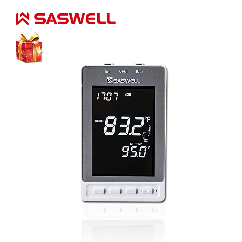 Home Floor Heating Thermostat With 7 Day Programmble,Build in GFCI,Large LCD Display 120/240VAC,Saswell SAS968FHL-7
Home Floor Heating Thermostat With 7 Day Programmble,Build in GFCI,Large LCD Display 120/240VAC,Saswell SAS968FHL-7