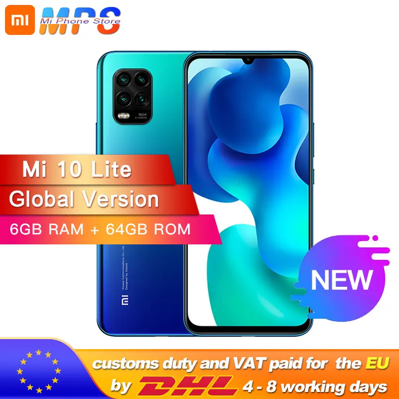 В наличии глобальная версия Xiaomi Mi 10 Lite 5G смартфон 6 ГБ 64 Гб Snapdragon 76 Восьмиядерный 48