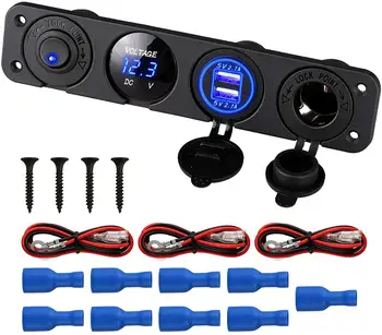 4 in 1 Marine Switch Panel, 12V 4.2A Dual USB Charger Socket Power Outlet & LED Voltmeter & Cigarette Lighter Socket & LED Light
4 in 1 Marine Switch Panel, 12V 4.2A Dual USB Charger Socket Power Outlet & LED Voltmeter & Cigarette Lighter Socket & LED Light