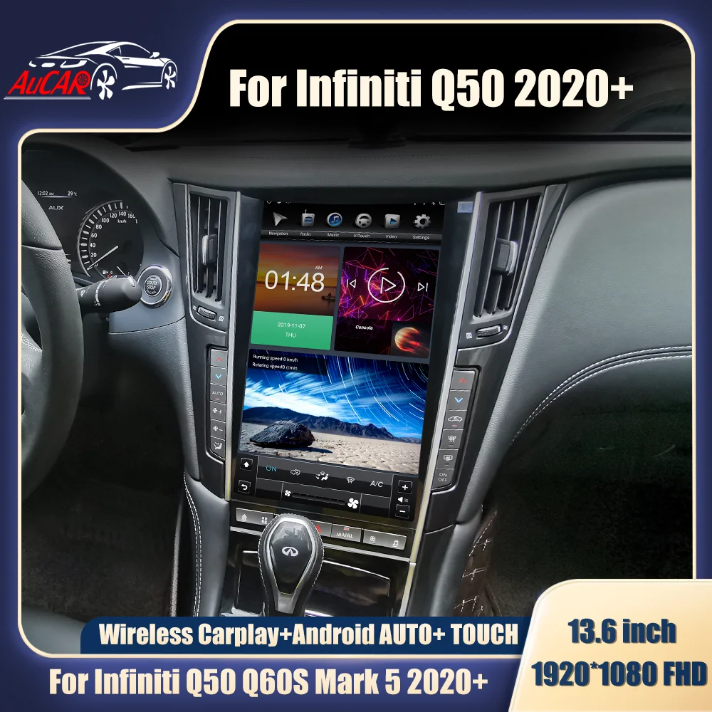 Автомобильный радиоприемник AuCar в стиле Tesla для Infiniti Q50 Q50S Q60 Q60S 2020 + 13 6 дюймов FHD