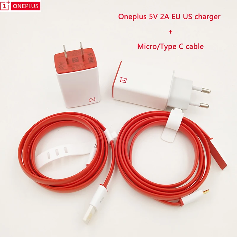 Зарядное устройство Oneplus 5V2A EU/US дорожный настенный адаптер 100 см Micro Usb/Type-C кабель