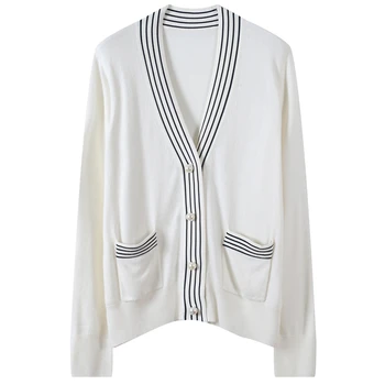 Runway Design V-Neck Knitted Women Cardigan Striped Tops Single Breasted Pockets Sweater Coat Elegant Spring Office Lady Outwear
Runway Design V-Neck Knitted Women Cardigan Striped Tops Single Breasted Pockets Sweater Coat Elegant Spring Office Lady Outwear
