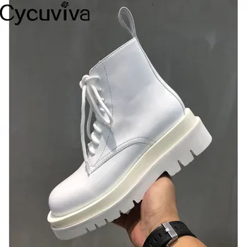 New Thick Bottom Ankle Boots For Women British Genuine Leather Lace Up Flat Knight Boots Runway Round Toe White Shoes Woman
New Thick Bottom Ankle Boots For Women British Genuine Leather Lace Up Flat Knight Boots Runway Round Toe White Shoes Woman