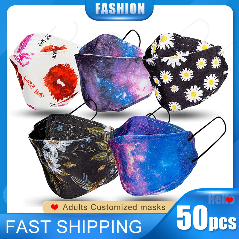 50 Pcs Korea Style Disposable Face Masks 4-Layers Earloop Facial Cover Fashion Fish Shape Unique Daisy Star Sky Print Mouth Mask |