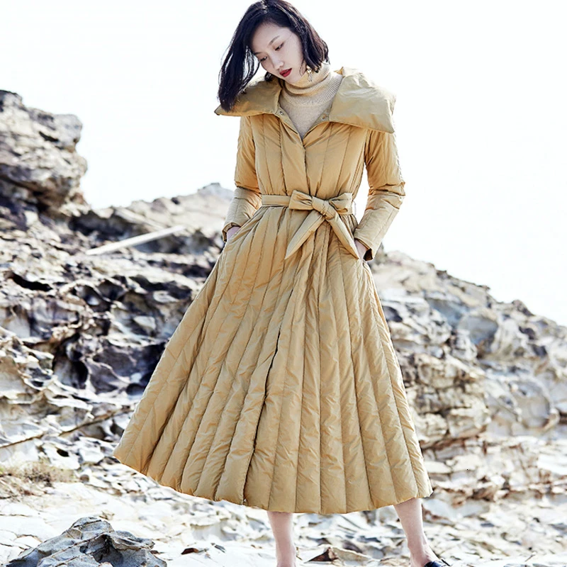 Solid Color Large Lapel Tie Waist Women Down Slim Pleated Dress Casual Personality Simple Fashion 2019 Winter New L091
Solid Color Large Lapel Tie Waist Women Down Slim Pleated Dress Casual Personality Simple Fashion 2019 Winter New L091