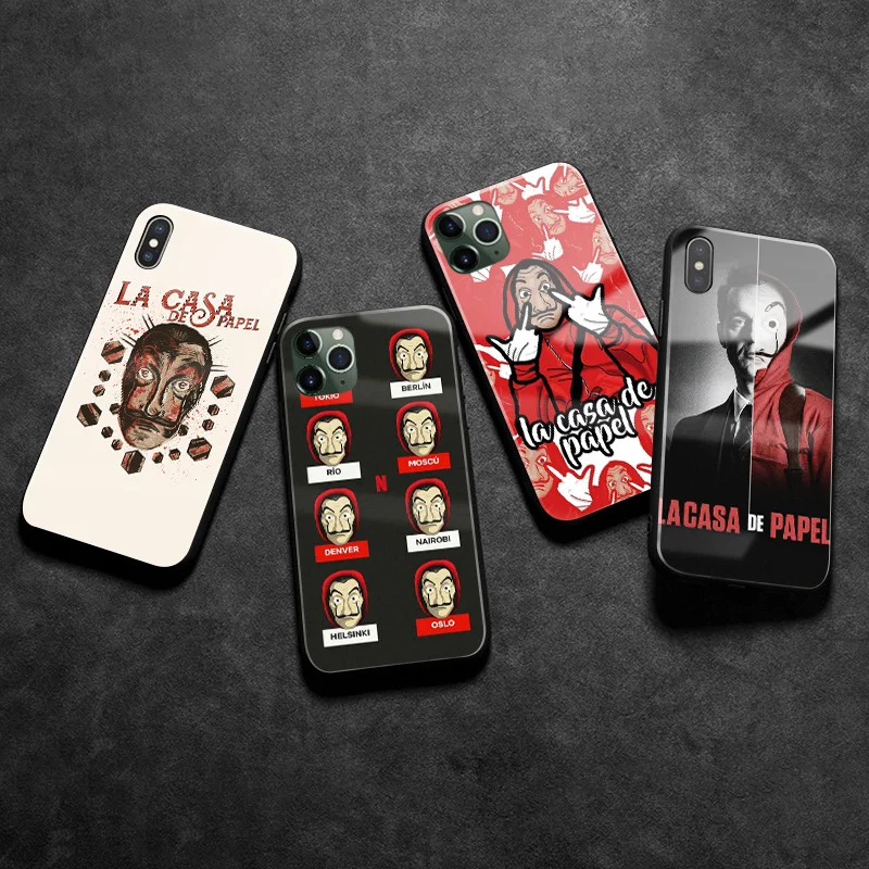 Мягкий силиконовый стеклянный Чехол-обложка La Casa De Papel для Apple iPhone SE 6 6s 7 8 Plus X XR XS 11