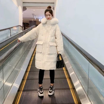 Winter Women's cotton jacket casual solid color pocket decoration long hooded cotton jacket 
Winter Women's cotton jacket casual solid color pocket decoration long hooded cotton jacket