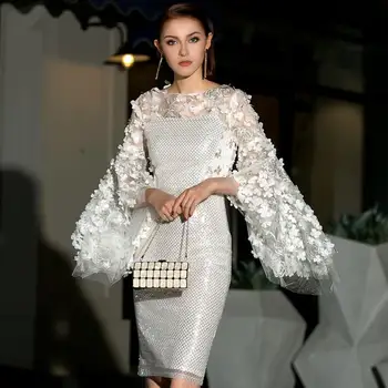 Runway Dress Luxury Designer 2020 Women High Quality Elegant Ladies Party Night Formal Dress Knee Length White Lace Pencil Dress 
Runway Dress Luxury Designer 2020 Women High Quality Elegant Ladies Party Night Formal Dress Knee Length White Lace Pencil Dress