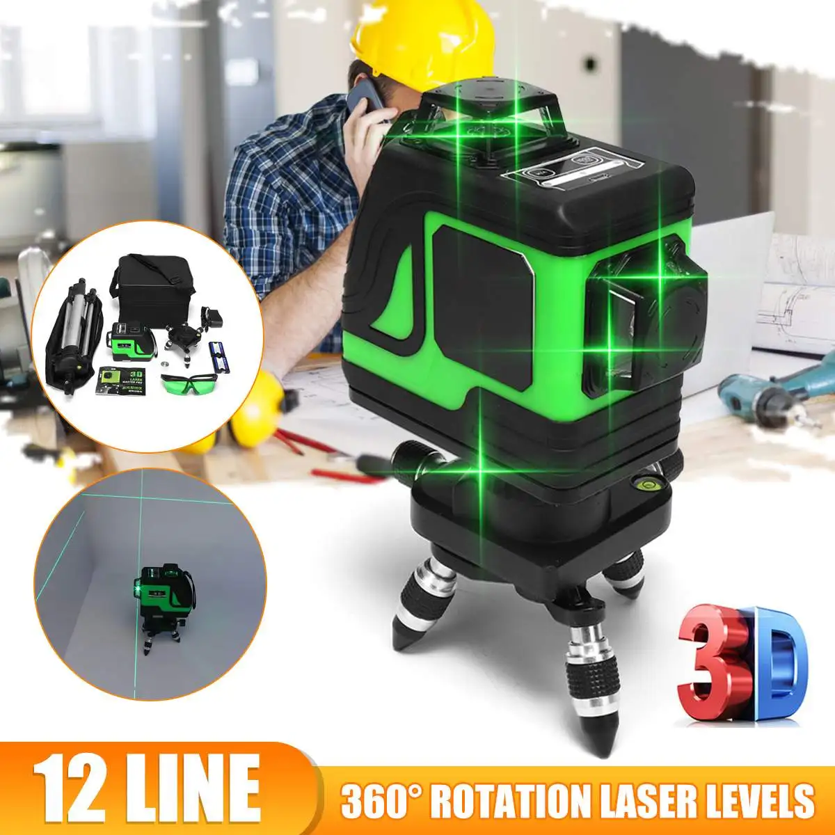 Laser Level 12 Lines 3D Self-Leveling 360 Horizontal And Vertical Cross Super Powerful Green Laser Beam Line+Bracket 2 Batterytt
Laser Level 12 Lines 3D Self-Leveling 360 Horizontal And Vertical Cross Super Powerful Green Laser Beam Line+Bracket 2 Batterytt