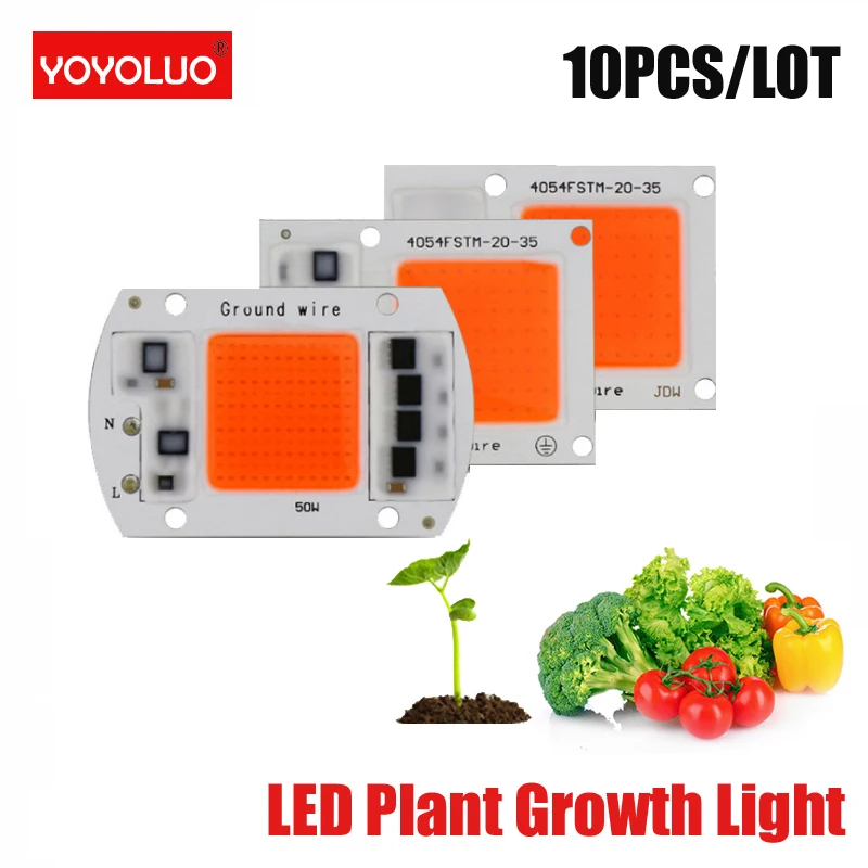 Фото DIY LED COB Chip Full Spectrum 380nm~780nm 50W 30W 20W Phyto Lamp Grow Lights For Seedlings Hydroponics AC220V | Лампы и освещение