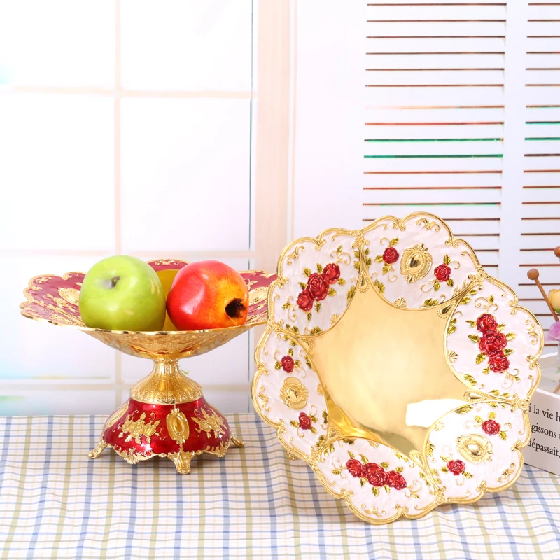 

Тарелка для фруктов в европейском стиле, домашняя искусственная Роскошная Свадебная тарелка для фруктов красного цвета, Подарочные тарелки и подносы