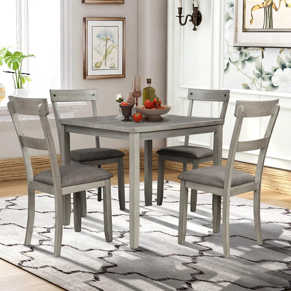 Wooden Nordic Minimalist Style Furniture 5 Piece Dining Table Set Industrial Kitchen Table and 4 Chairs for Dining Room Grey
Wooden Nordic Minimalist Style Furniture 5 Piece Dining Table Set Industrial Kitchen Table and 4 Chairs for Dining Room Grey