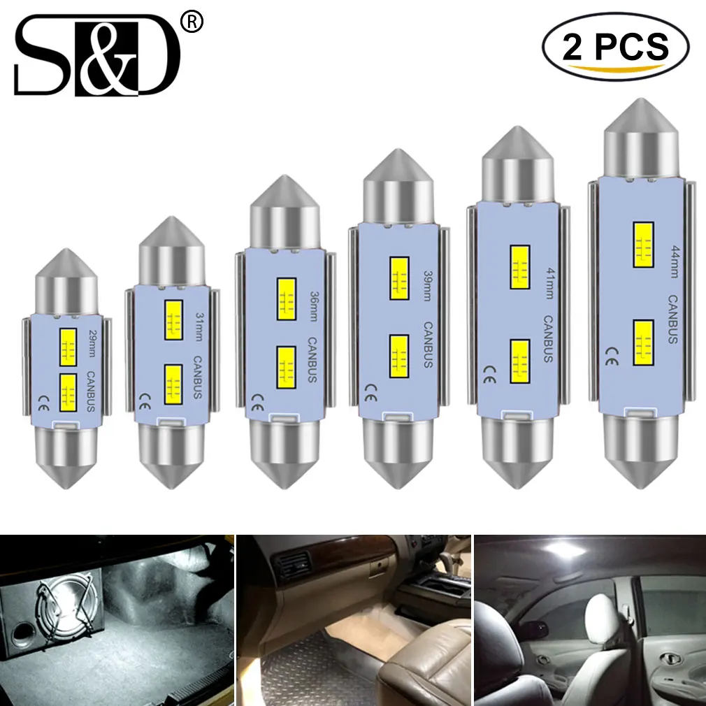 2pcs Canbus C5W C10W Led Bulb CSP Festoon 29mm 31mm 36mm 39mm 41mm 44mm Car Interior Light Dome Reading Lamp 12V 6000K White
2pcs Canbus C5W C10W Led Bulb CSP Festoon 29mm 31mm 36mm 39mm 41mm 44mm Car Interior Light Dome Reading Lamp 12V 6000K White