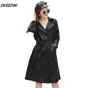 Women Black Leather Trench Loose Leather Coat Have Sashes Plus Size Casual Long Female Leather Clothing Casaco Feminino SWREDMI
Women Black Leather Trench Loose Leather Coat Have Sashes Plus Size Casual Long Female Leather Clothing Casaco Feminino SWREDMI