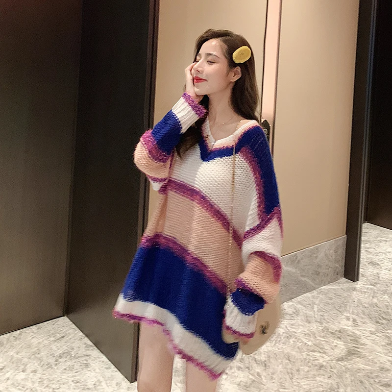 Sweater Blouse Female Autumn 2019 New V-neck Striped Hollow Out Long-sleeved Loose Casual Long Pullover Sweater Female
Sweater Blouse Female Autumn 2019 New V-neck Striped Hollow Out Long-sleeved Loose Casual Long Pullover Sweater Female