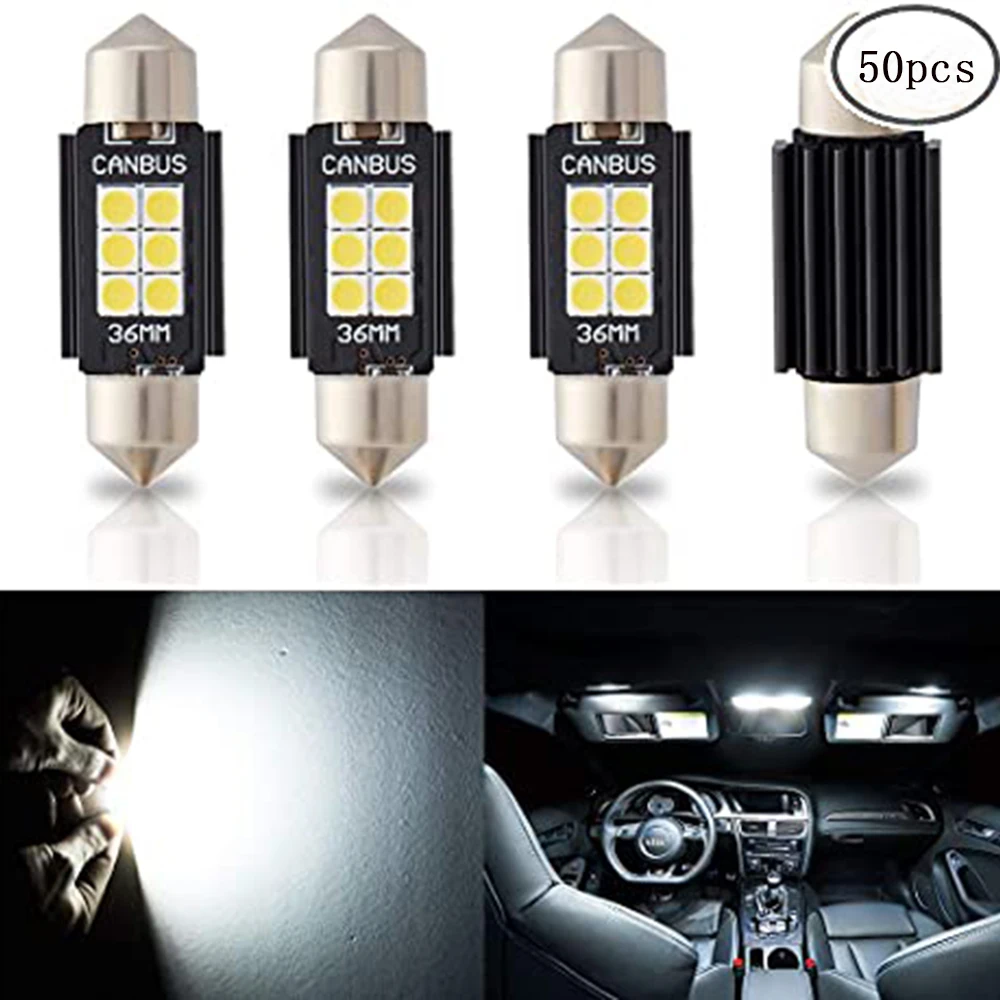 

50Pcs Canbus Festoon 31MM 36MM 39MM 41MM C5W C10W LED bulbs 3030 6SMD Car Interior Map Dome Reading Lights 12V Auto Lamp