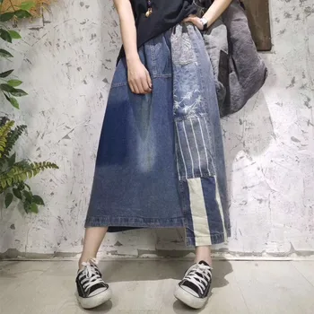 Spring autumn models irregular elastic waist skirt loose retro old A-line denim skirt
Spring autumn models irregular elastic waist skirt loose retro old A-line denim skirt