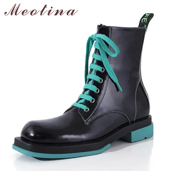 Meotina Real Leather Platform Mid Heel Ankle Boots Women Shoes Square Toe Thick Heels Zipper Lace Up Short Boots Lady Purple 43
Meotina Real Leather Platform Mid Heel Ankle Boots Women Shoes Square Toe Thick Heels Zipper Lace Up Short Boots Lady Purple 43