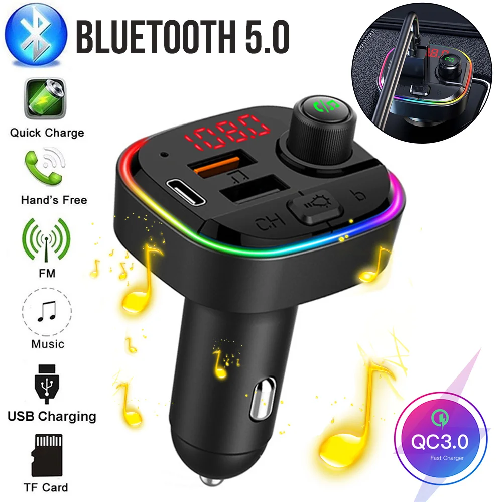VEHEMO Car FM Transmitter Wireless Car Kit QC3.0 Bluetooth 5.0 with Dual USB MP3 Player with Colorful Light Fast Auto Charger
VEHEMO Car FM Transmitter Wireless Car Kit QC3.0 Bluetooth 5.0 with Dual USB MP3 Player with Colorful Light Fast Auto Charger
