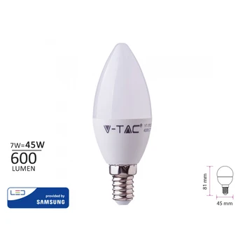 

V-TAC LC1479F Led lamp E14 C37 7W 600LM cold white 6000K drop shape olive candle SKU-113