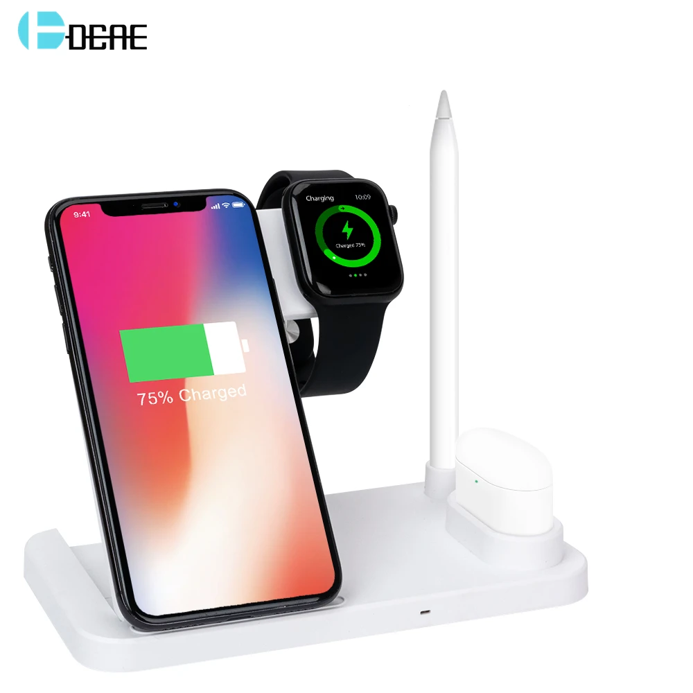 

DCAE 10W Qi Wireless Charger for iPhone XS XR X 8 Samsung S10 S9 Fast Charging Dock Stand For Apple Airpods Pencil Watch 4 3 2 1