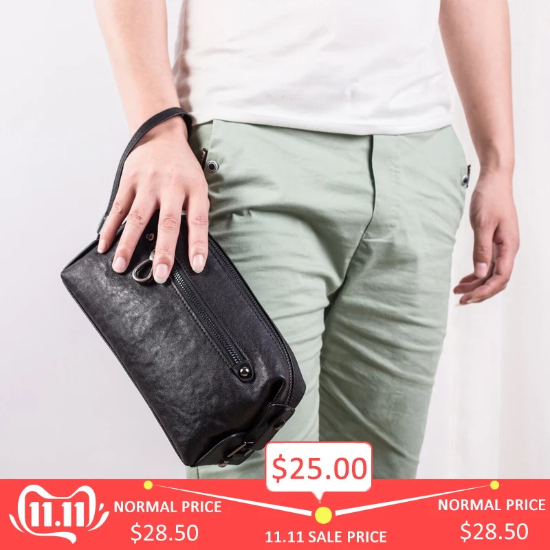 

Wmnuo Brand Clutch Wallet Men Black Zipper Hand Bag Genuine Leather Sheepskin Pures Men Fashion Designer Phone Bag Card Holder