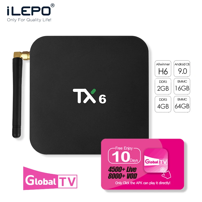ILEPO TX6 TV BOX Allwinner H6 Iptv Subscription 2gb Ram Android Tv Box Smart Iptv Htv HDMI 2.0 Iptv Arabic Tv Box Android 9.0
ILEPO TX6 TV BOX Allwinner H6 Iptv Subscription 2gb Ram Android Tv Box Smart Iptv Htv HDMI 2.0 Iptv Arabic Tv Box Android 9.0