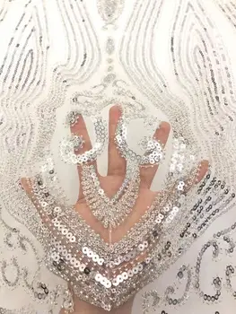 (5yards/pc) High quality white silver African wedding tulle lace gorgeous tube beads and sequins French net lace fabric FZZ1012 
(5yards/pc) High quality white silver African wedding tulle lace gorgeous tube beads and sequins French net lace fabric FZZ1012