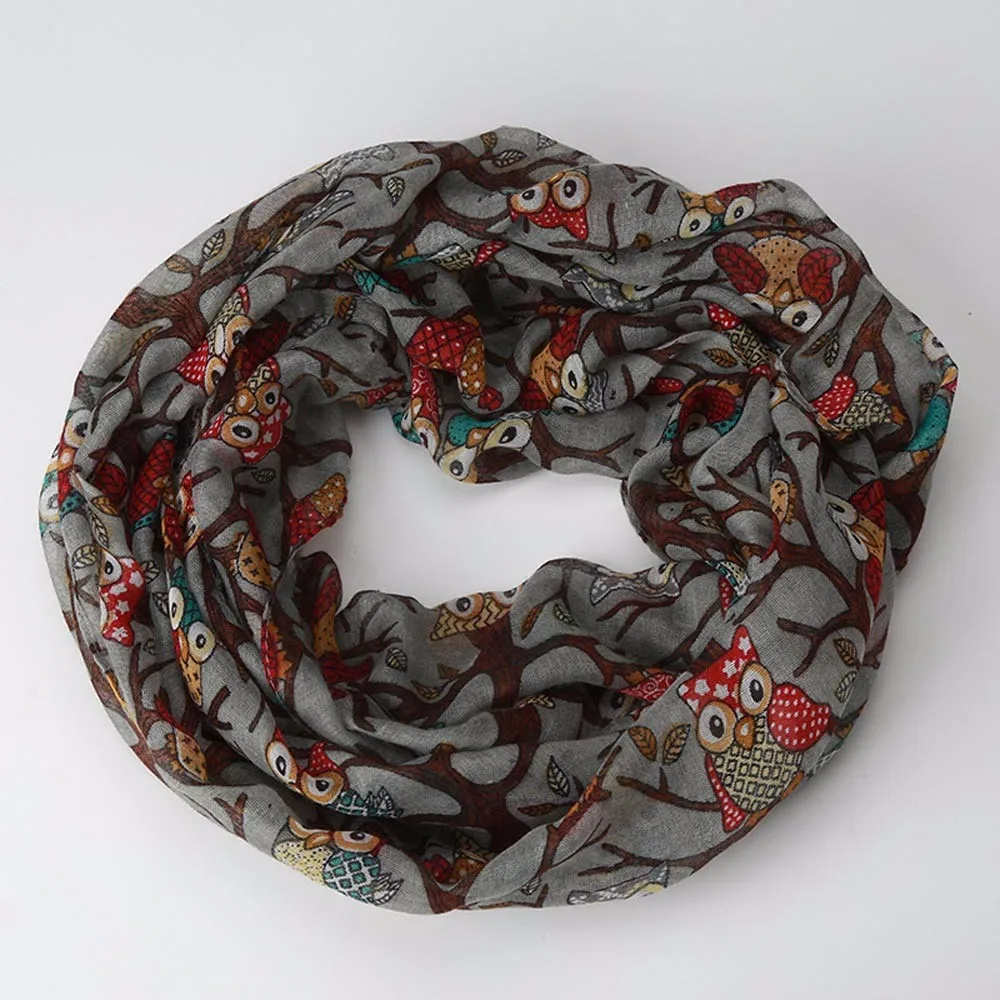 Женский шарф-кольцо с принтом совы теплый хлопковый шарф-платок Роскошный