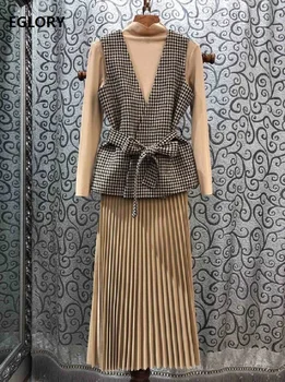 Women's Set 2019 Autumn Winter Sweater Suits Woman Turtleneck Pullovers+Adjustable Belt Vest Coat+Pleated Mid-Calf Skirt Sets 
Women's Set 2019 Autumn Winter Sweater Suits Woman Turtleneck Pullovers+Adjustable Belt Vest Coat+Pleated Mid-Calf Skirt Sets