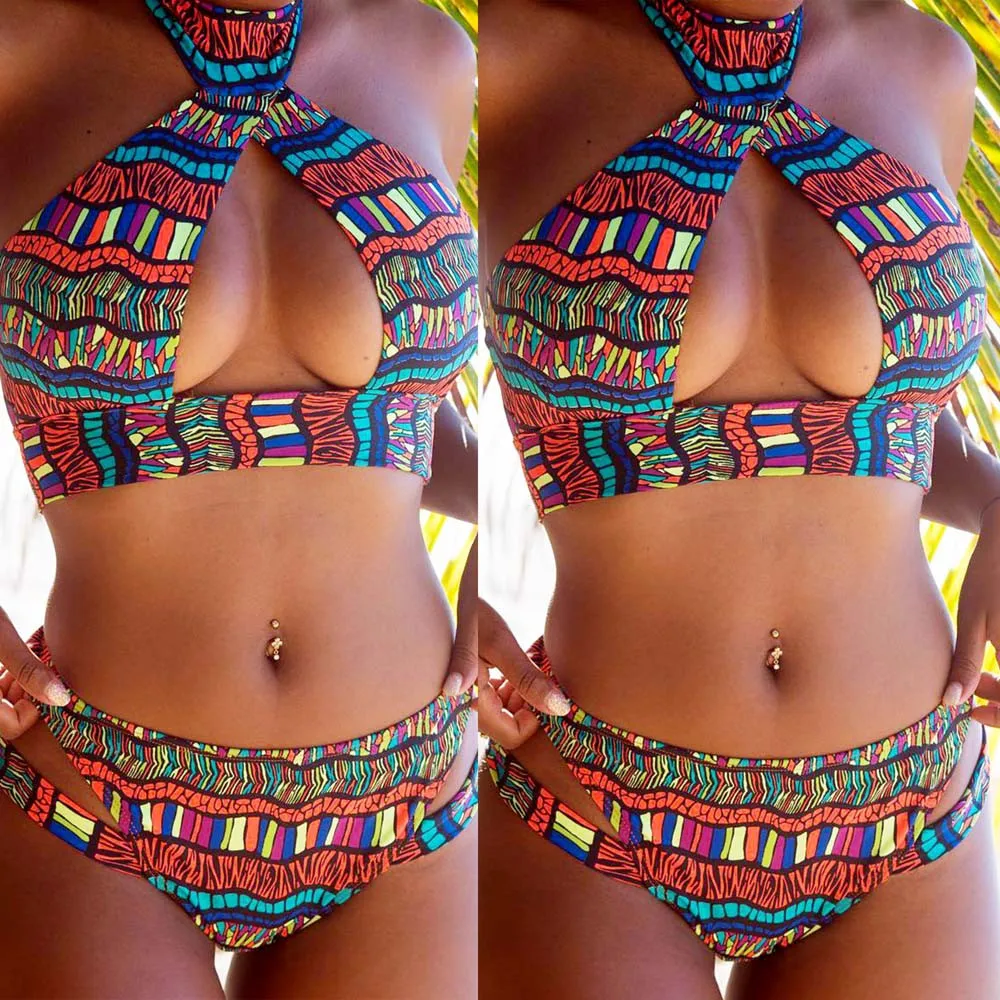 Sexy Women Color Print Bikini Set Push Up Padded Bra Swimsuit Bathing Swimwear Beach African