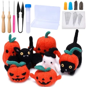 LMDZ Halloween Needle Felting Starter Kit Wool Felting Tools For Making Pumpkin, Black Cat, Bat and Ghost Felting Materials
LMDZ Halloween Needle Felting Starter Kit Wool Felting Tools For Making Pumpkin, Black Cat, Bat and Ghost Felting Materials