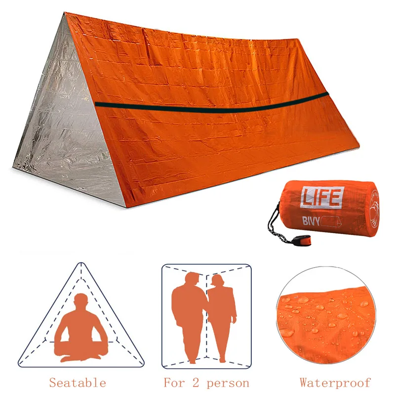 

2 Person Emergency Shelter Outdoor Waterproof Thermal Blanket Rescue Camping SOS Sleeping Bag Survival Tube Tent With Whistle