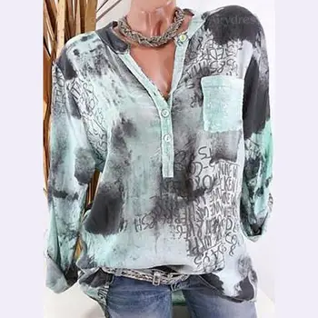 2020 Women's Printed T-Shirt Female Spring-Summer Long Sleeve V-Neck Top With Pockets and Single Row Button
2020 Women's Printed T-Shirt Female Spring-Summer Long Sleeve V-Neck Top With Pockets and Single Row Button
