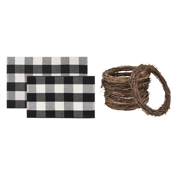6Pcs Rattan Wreath, Diy Vine Wreath Decorations 7.9 Inch & 2Pcs Indoor Outdoor Doormats Black and White Checkered Rug 
6Pcs Rattan Wreath, Diy Vine Wreath Decorations 7.9 Inch & 2Pcs Indoor Outdoor Doormats Black and White Checkered Rug