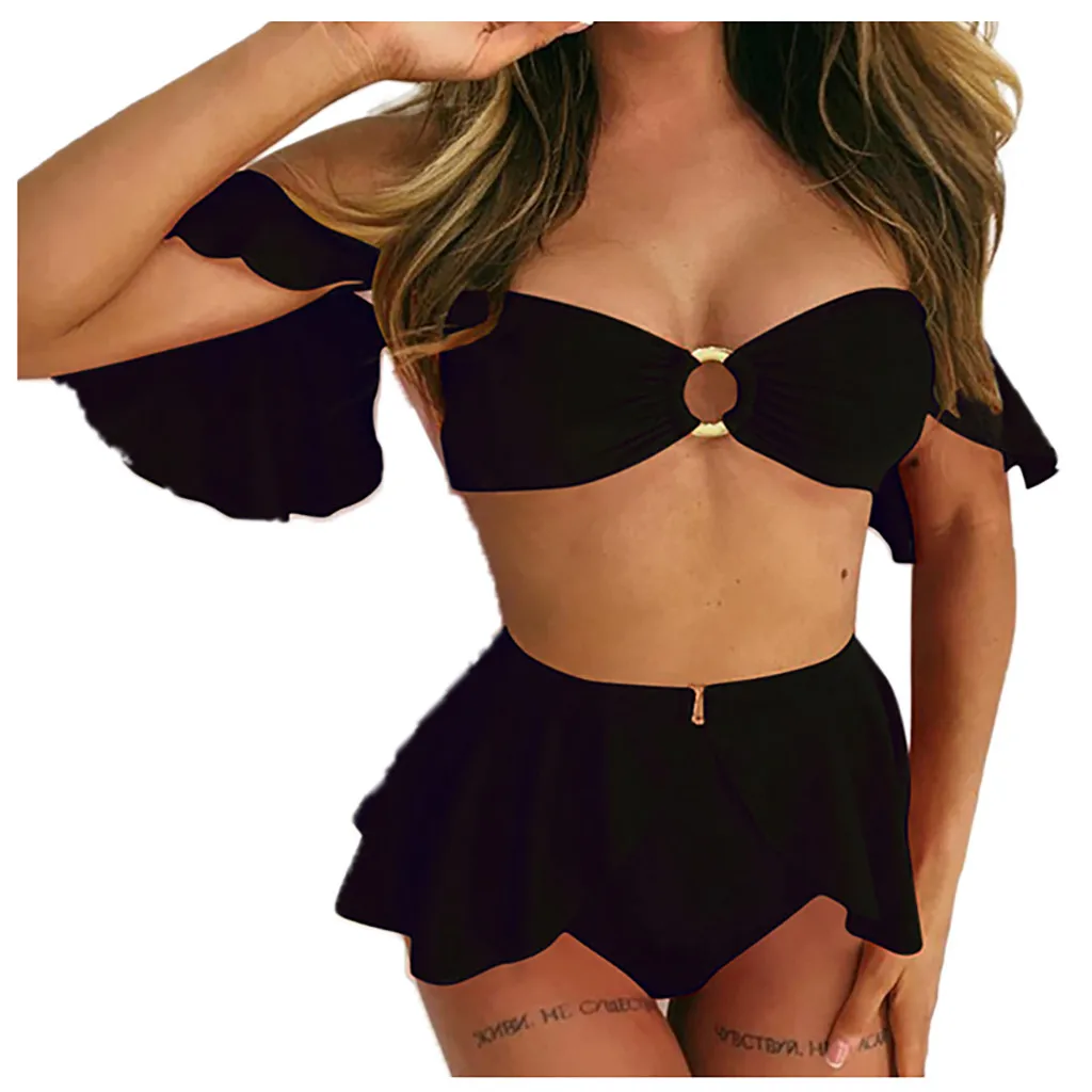 2020 Newest Split Underwear Set Women's Solid Color Ruffles Bathing Suit Three Biquinis Bandeau Choker Female Intimates Lengerie
2020 Newest Split Underwear Set Women's Solid Color Ruffles Bathing Suit Three Biquinis Bandeau Choker Female Intimates Lengerie