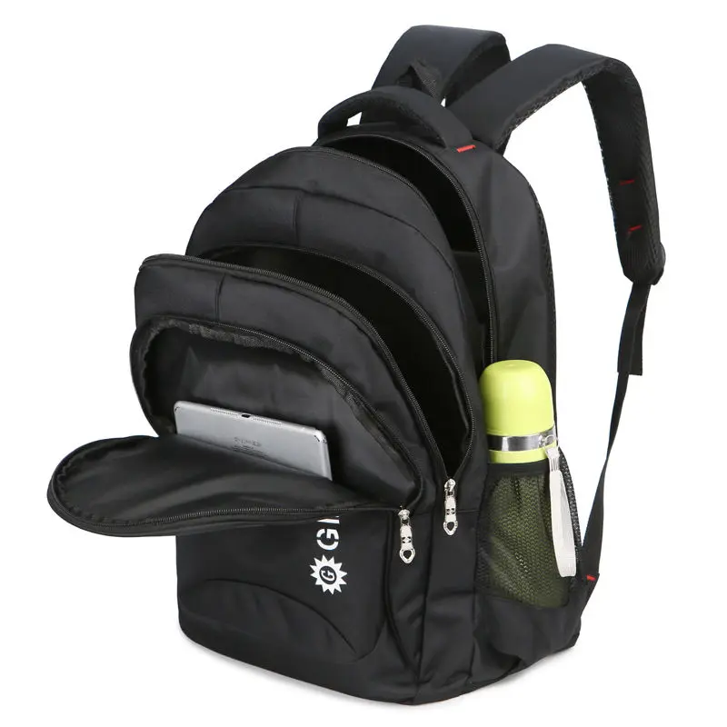 Фото Черный нейлоновый вместительный рюкзак для мужчин сумка младшей и старшей школы