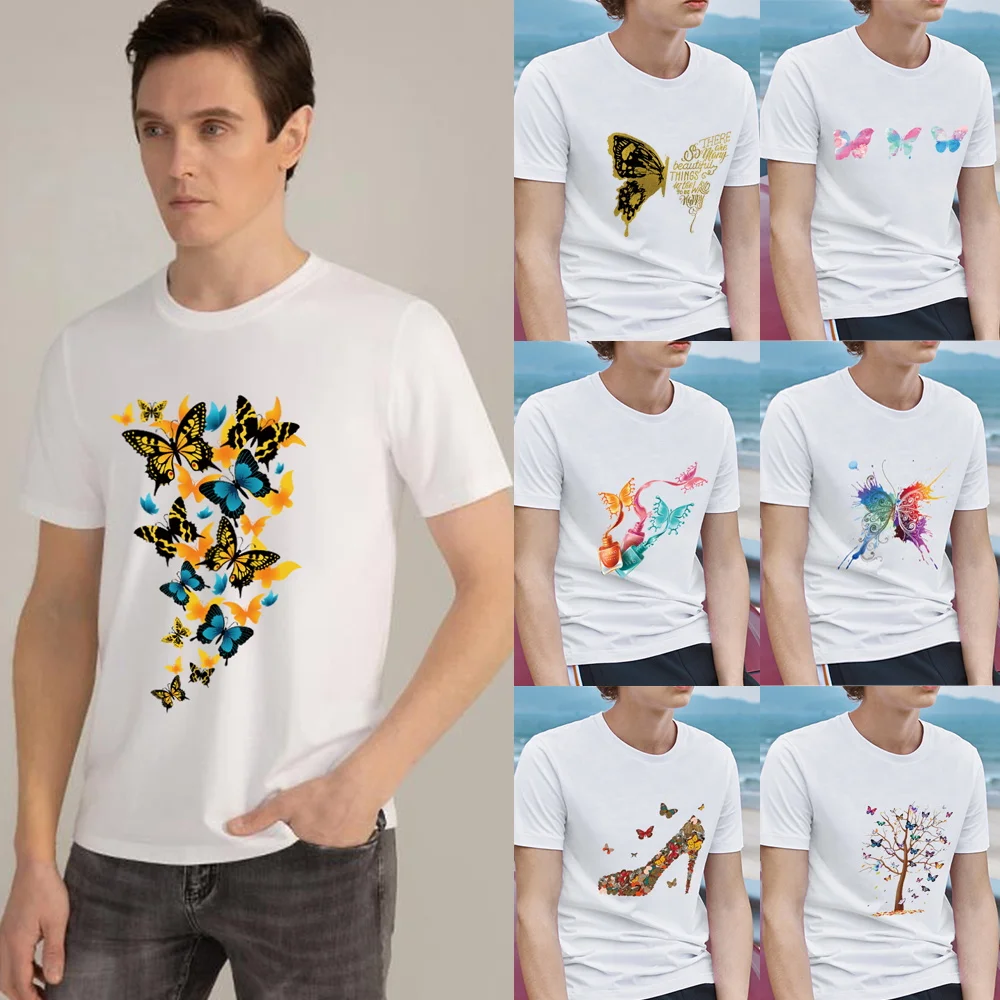 T-shirt Men Clothing Classic Color Butterfly Printing Men's Shirt Fashion Casual Simple O-neck Commuter All-match Youth T-shirt 
T-shirt Men Clothing Classic Color Butterfly Printing Men's Shirt Fashion Casual Simple O-neck Commuter All-match Youth T-shirt