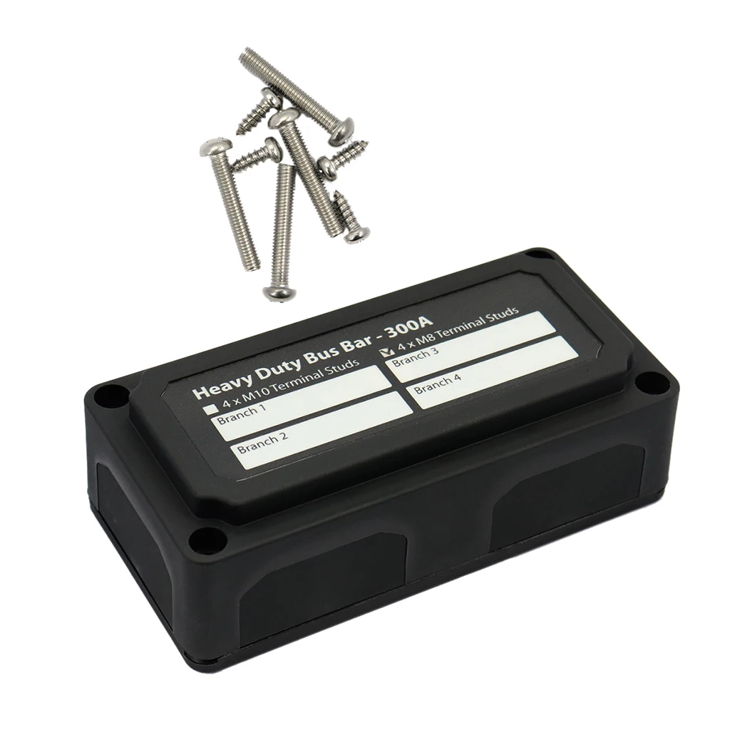 Heavy Duty 4 Way Bus Bar / Distribution Box & Screw On Cover 300A Heavy Duty 4 Way Bus Bar / Distribution Box & Screw On Cover 300A