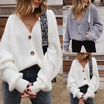 Chic Women Open Front Buttons Cardigan Long Sleeve Solid Color Knitted Sweate Puff Sleeve Deep V Neck Buttons Design Sweater Jum
Chic Women Open Front Buttons Cardigan Long Sleeve Solid Color Knitted Sweate Puff Sleeve Deep V Neck Buttons Design Sweater Jum