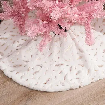 

90/120cm Round Feathers Embroidered Christmas Tree Skirt Apron Home Decoration Base Floor Mat Cover Home Party Decor