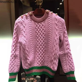 Money G Round Neck Pullover Contrast Color Pearl Buckle Knitting Shirt Wild Short Thick Backing Sweater Coat Chao Female 
Money G Round Neck Pullover Contrast Color Pearl Buckle Knitting Shirt Wild Short Thick Backing Sweater Coat Chao Female