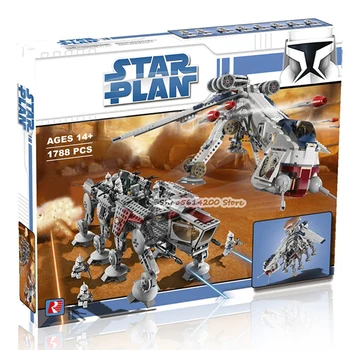 05053 1788Pcs Genuine Star Wars Republic Dropship with AT-OT Walker Set Building Blocks Bricks Compatible Lepining 10195 Toys