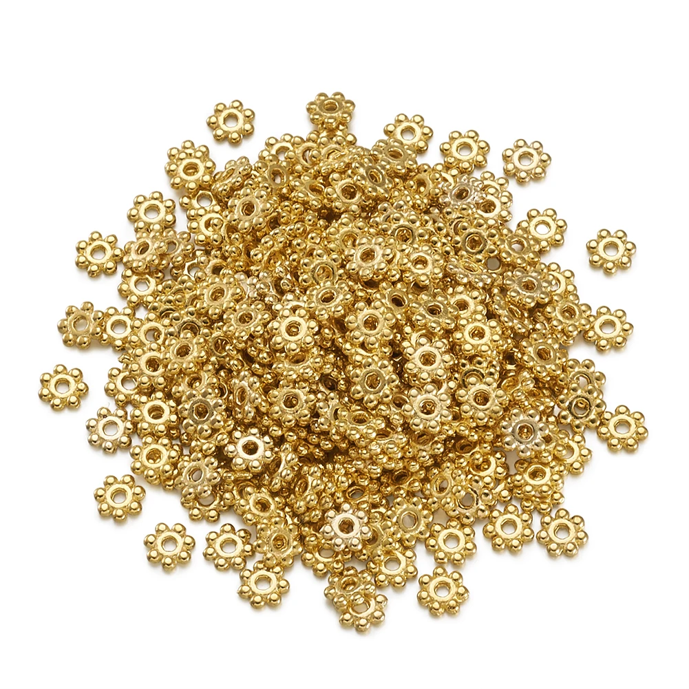 

500pcs 4mm Golden Alloy Daisy Wheel Flower Charm Loose Spacer Beads For Bracelet Necklace DIY Jewelry Making Accessories