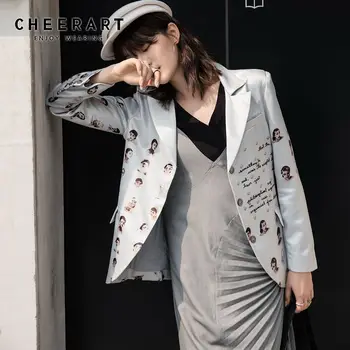 CHEERART 2020 Spring Casual Blazer Women Jacket Grey Letter Character Print High Fashion Blazer Coat Button Up
CHEERART 2020 Spring Casual Blazer Women Jacket Grey Letter Character Print High Fashion Blazer Coat Button Up