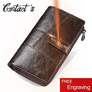 Contacts Brand Designer 100% Genuine Cow Leather Clutch Wallets Purse Card Holder Vintage Wallet Men with Coin Purse Pocket