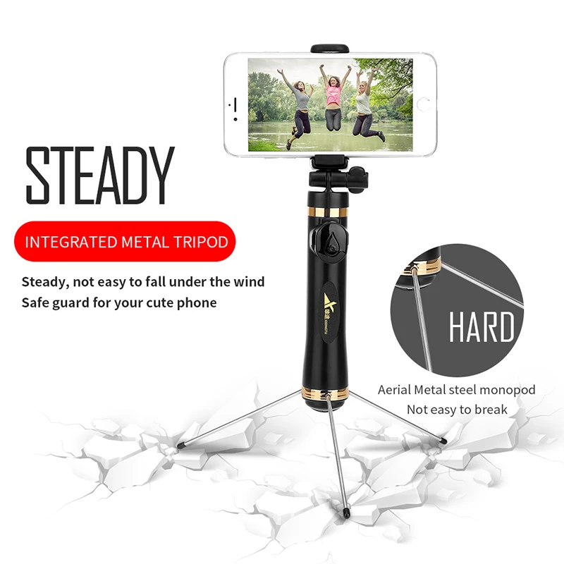 Wireless Bluetooth Selfie Stick Mini Tripod Foldable Self-Timer Remote Extendable Stand Holder Camera Tripod For Iphone Android
Wireless Bluetooth Selfie Stick Mini Tripod Foldable Self-Timer Remote Extendable Stand Holder Camera Tripod For Iphone Android