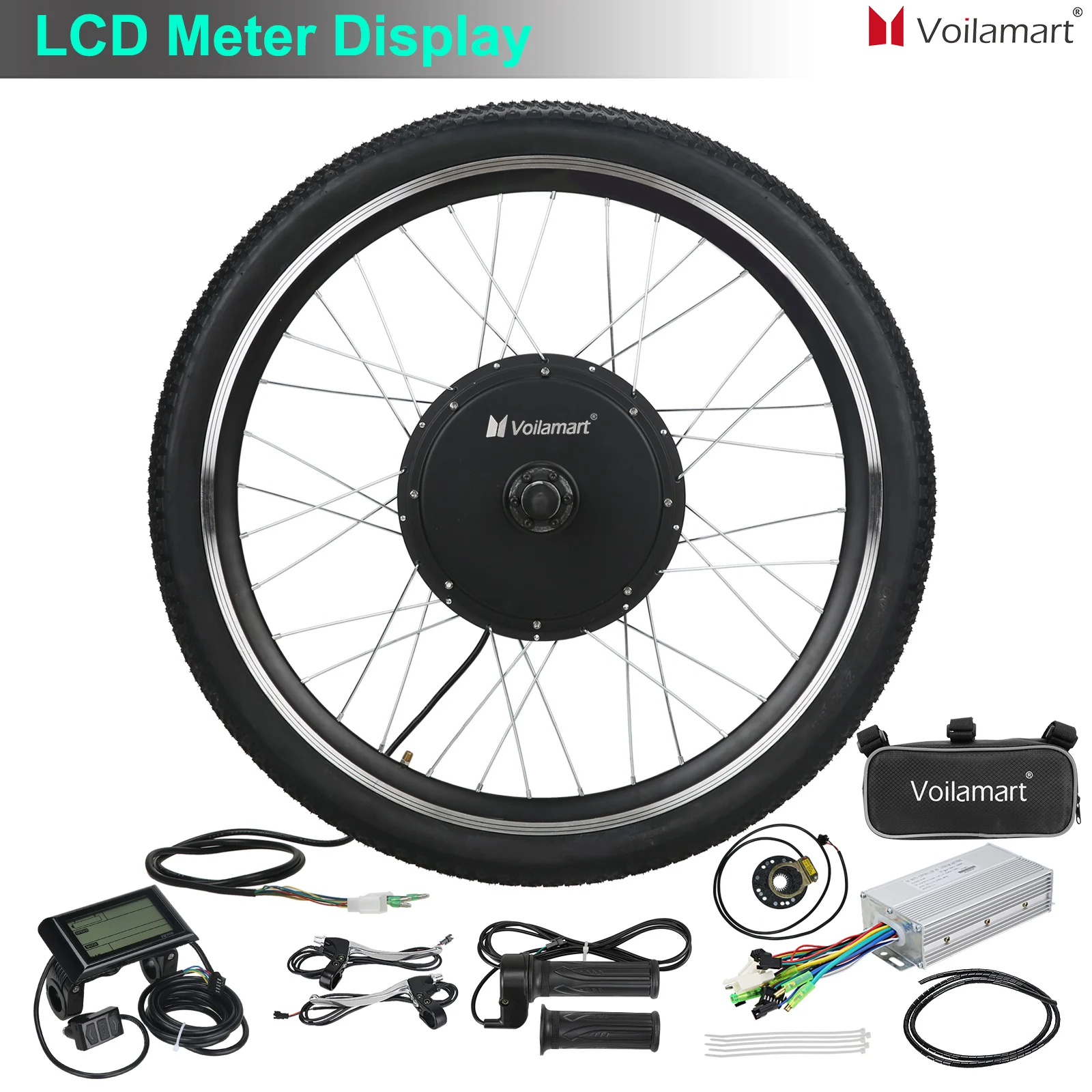 

Voilamart 26inch 48V 1000W Ebike Hub Motor Conversion Kit Front Wheel Electric Bicycle LCD Meter Brushless Gearless Hub Motor