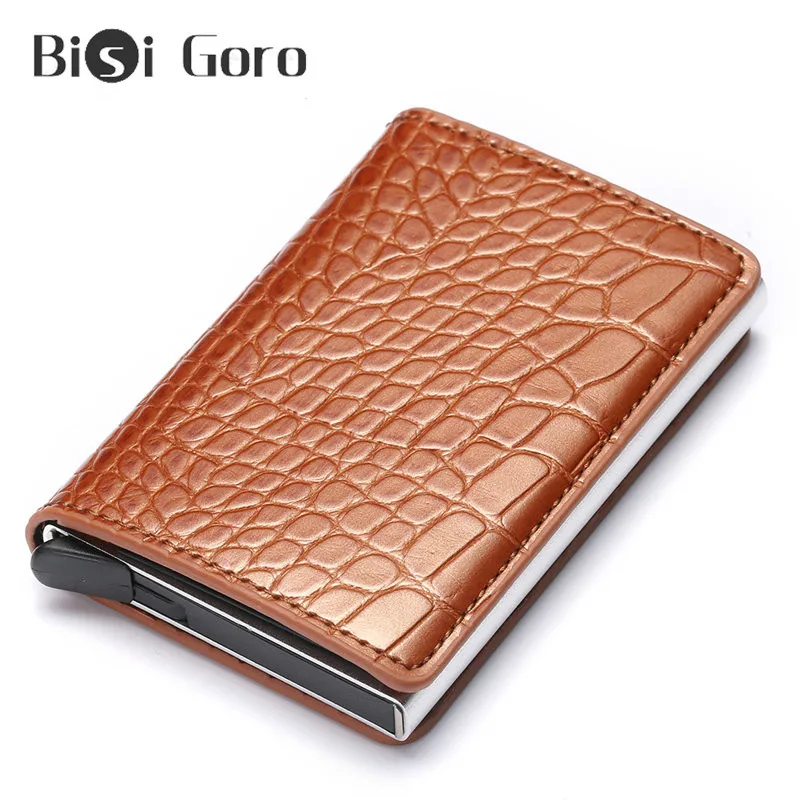 Фото BISI GORO 2020 Blocking Wallet Business Card Holder for Plastic Cards Purse Credit Case Automatic Dropshipping | Багаж и сумки
